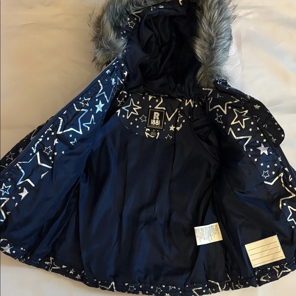 Rothschild Foil Star Print Puffer Navy Blue Size 3T EUC